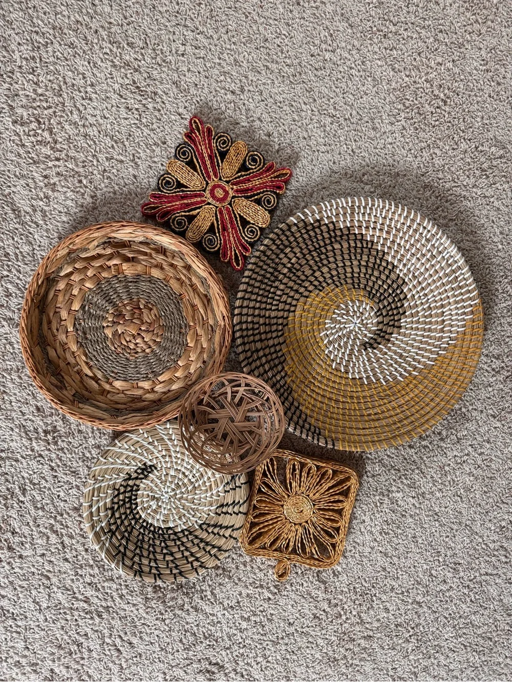 Vintage baskets for wall collage set of 6